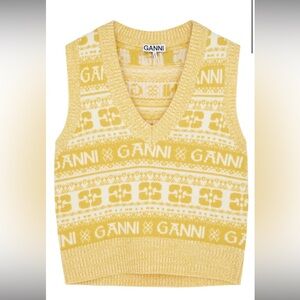 NWT GANNI logo print yellow jacquard oversized vest size XXS